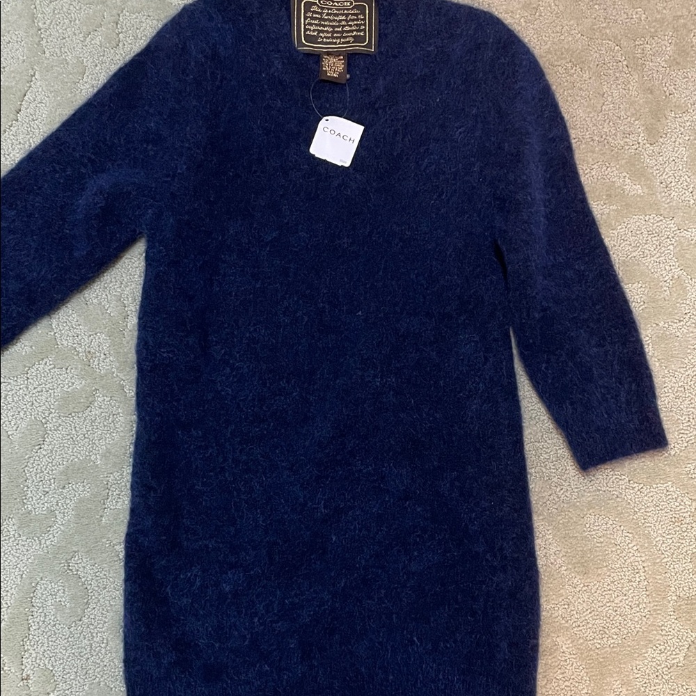 Coach Navy Fuzzy Crew Neck Sweater 3/4 sleeve women medium
